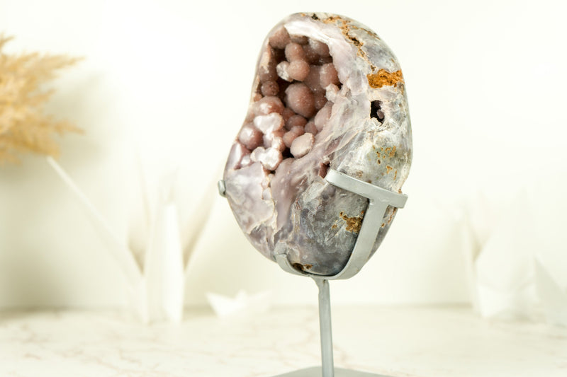 Small Pink Amethyst Geode with Pink and Purple Sugar Amethyst Druzy on Stand