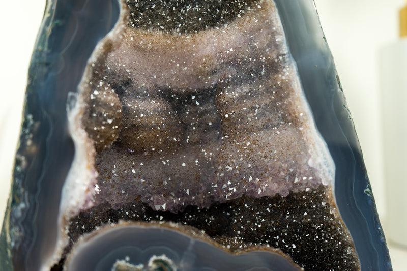 Rare Galaxy Amethyst Geode on Lace Agate Cathedral with Bands Horizontal Banded Laces