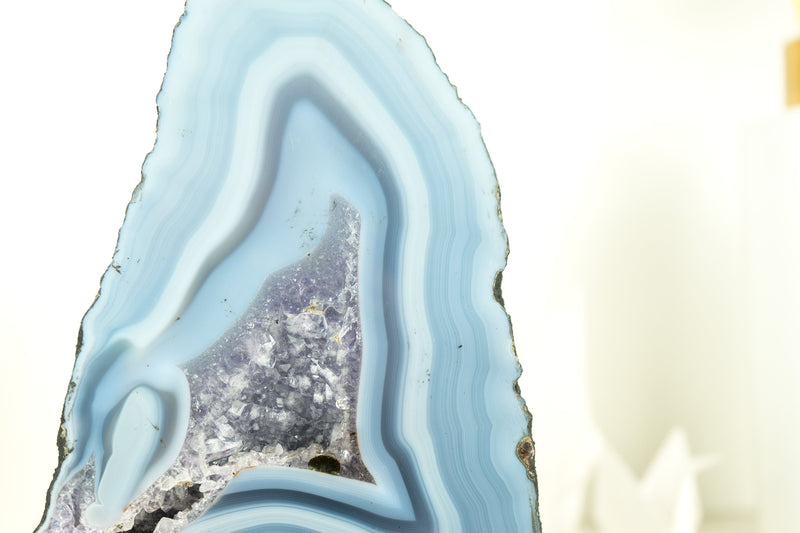 Natural Blue Lace Agate Cathedral with White and Blue Agate Bands