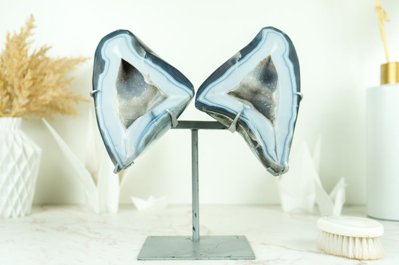 Wunderschöne Schmetterling blaue Spitze Achat Geode mit Amethyst Galaxy Druzy
