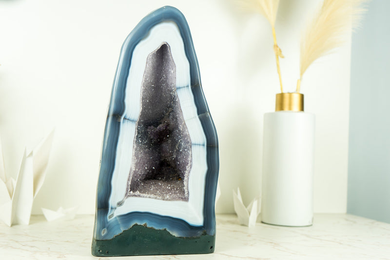 Exceptional White Lace Agate Geode with Galaxy Amethyst Druzy