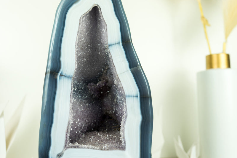 Exceptional White Lace Agate Geode with Galaxy Amethyst Druzy