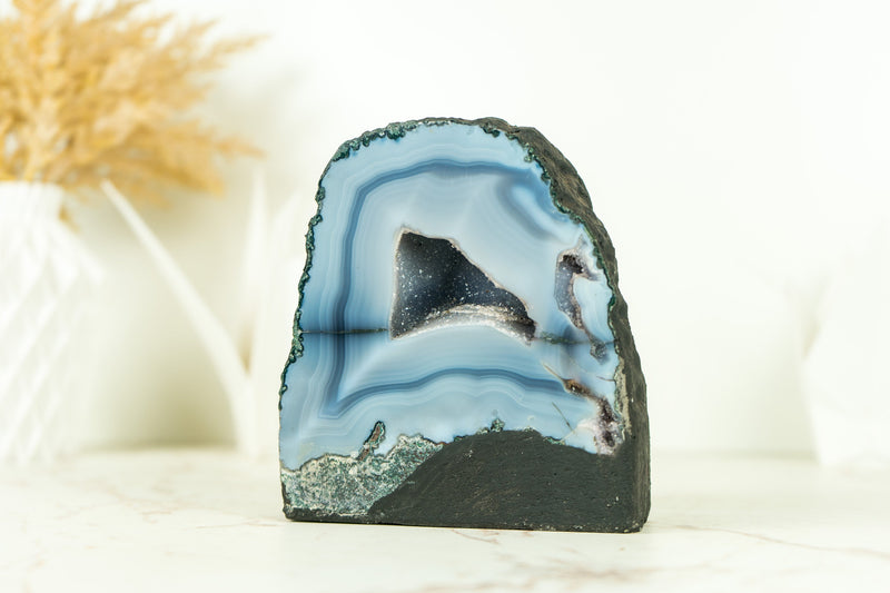 Small Agate Geode - Lace Agate Druzy Cathedral, Blue Banded Agate Geode
