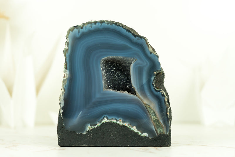 Small Natural Dark Blue Lace Agate Geode with Blue Agate Bands, Ethically Sourced