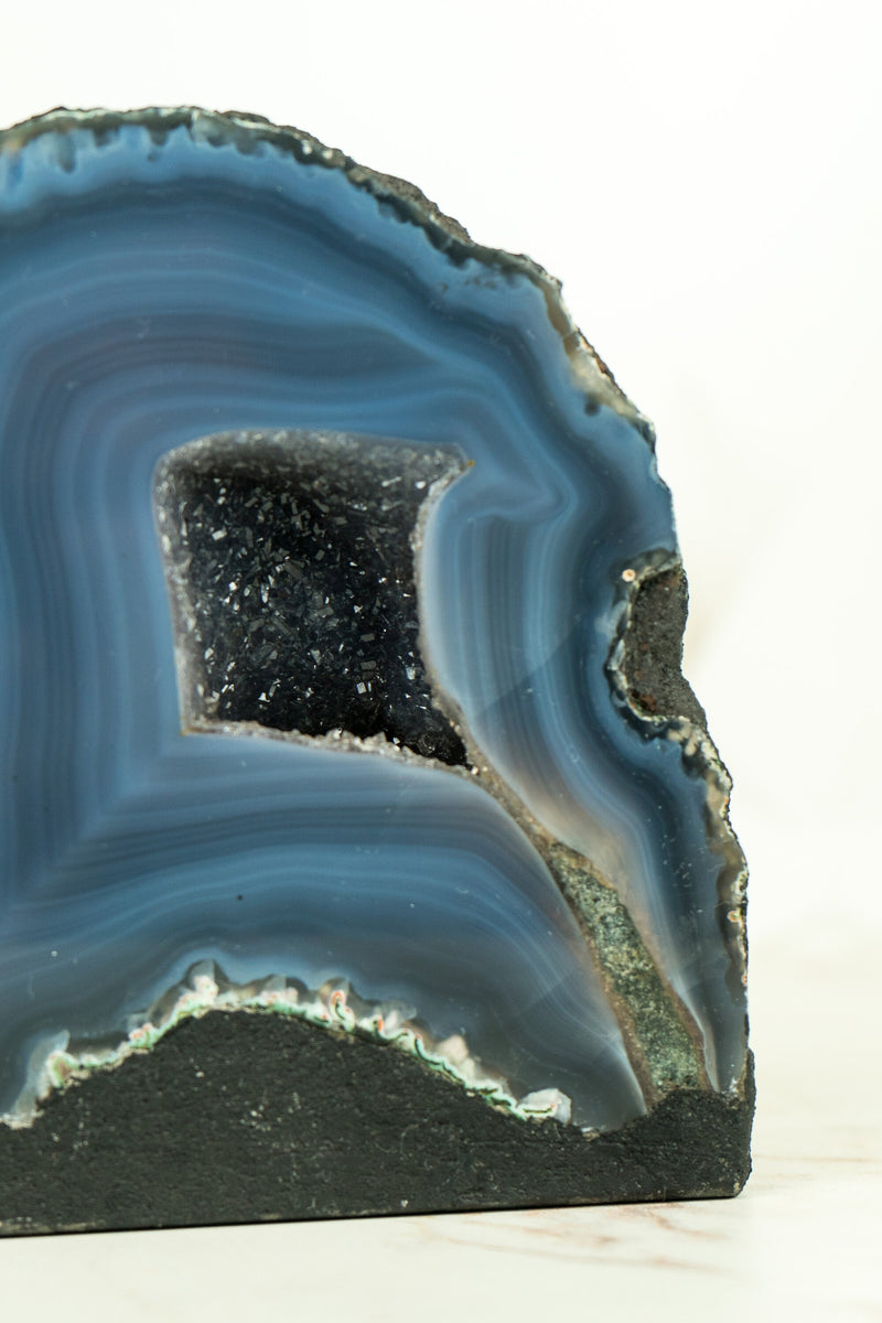 Small Natural Dark Blue Lace Agate Geode with Blue Agate Bands, Ethically Sourced