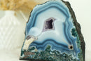 Small White and Blue Lace Agate Geode with Gorgeous Lines and Moss Agate Inclusions