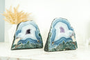 Pair of Small, Natural White and Blue Lace Agate Geodes with Moss Agate Inclusions