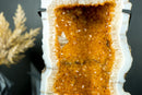 Orange Citrine Crystal Geode with Rare Squared Formation and White Agate Matrix