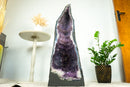 Rare Pair of Tall Amethyst Geode Cathedrals on Banded Agate, with Purple Galaxy Amethyst