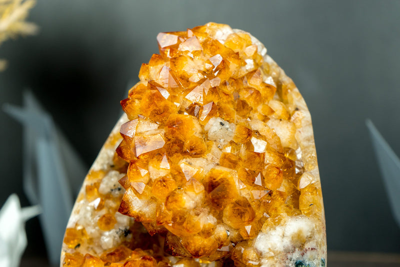 Rare AAA Citrine Flower Crystal Cluster, Self Standing with Deep Orange and Perfect Druzy
