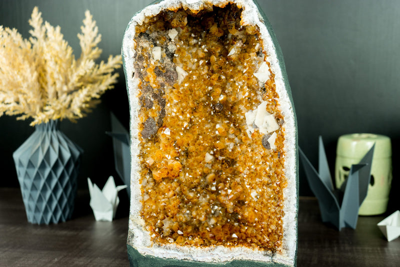 Gorgeous Citrine Crystal Geode with Flowers, Calcite, and Galaxy Druzy