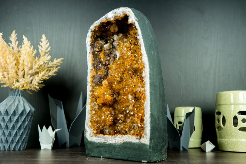Gorgeous Citrine Crystal Geode with Flowers, Calcite, and Galaxy Druzy