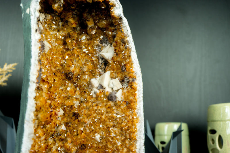 Gorgeous Citrine Crystal Geode with Flowers, Calcite, and Galaxy Druzy
