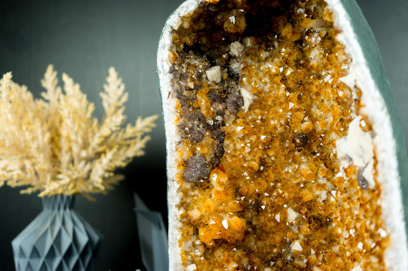 Gorgeous Citrine Crystal Geode with Flowers, Calcite, and Galaxy Druzy