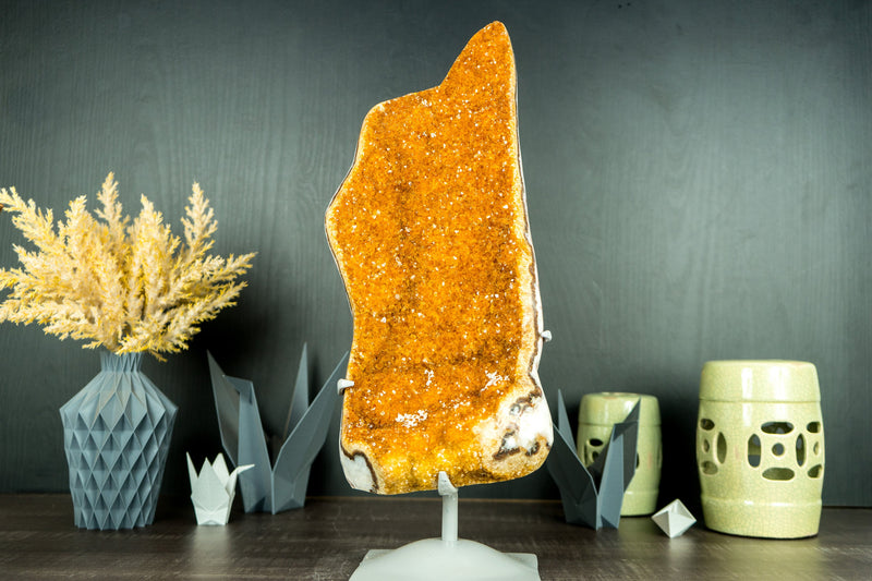 Gorgeous Tall Orange Citrine Cluster with Orange Galaxy Citrine Druzy on Stand - 20 In, 12.3 Lb - E2D Crystals & Minerals