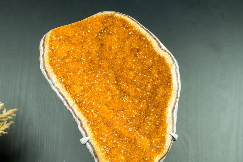 Majestic Tall Orange Citrine Cluster with Orange Galaxy Citrine Druzy on Stand - 18 In, 10 Lb - E2D Crystals & Minerals