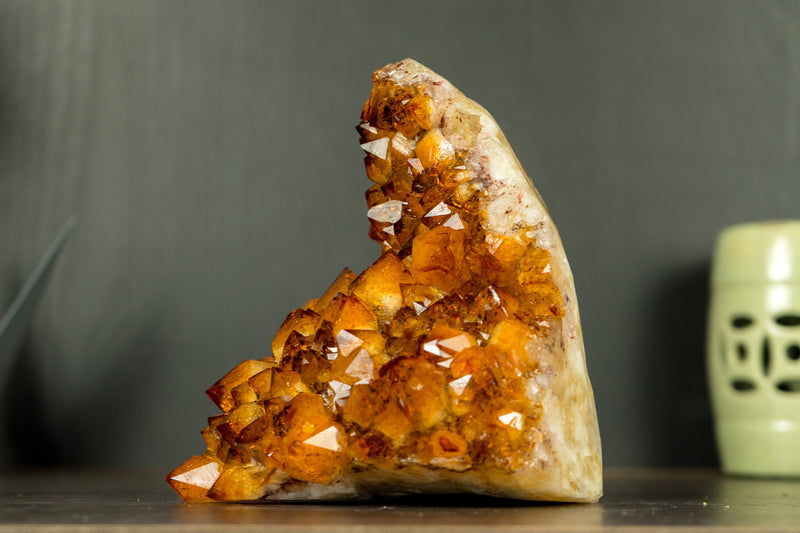 AAA Citrine Crystal Cluster with Orange Madeira Citrine Flower Druzy