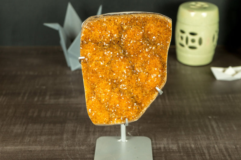 Rare Orange Citrine Cluster with Rosette Flowers (Stalactite) and Galaxy Druzy