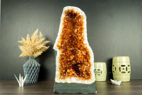 Gorgeous Citrine Geode Cathedral with AAA Dark Citrine Druzy and Flower Stalactites