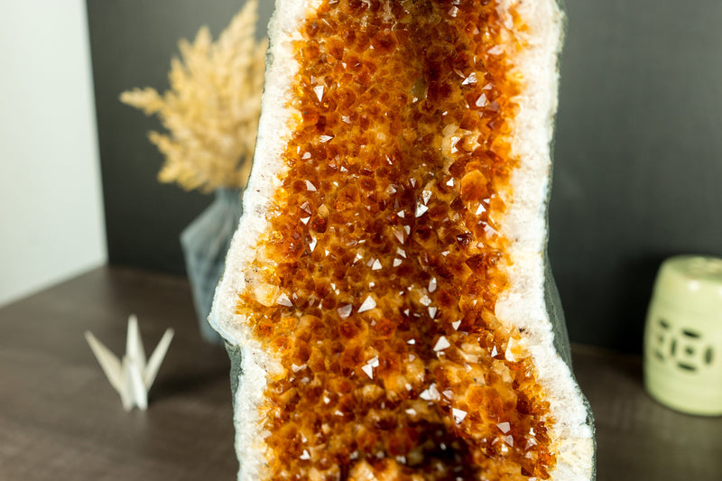 Gorgeous Citrine Geode Cathedral with AAA Dark Citrine Druzy and Flower Stalactites