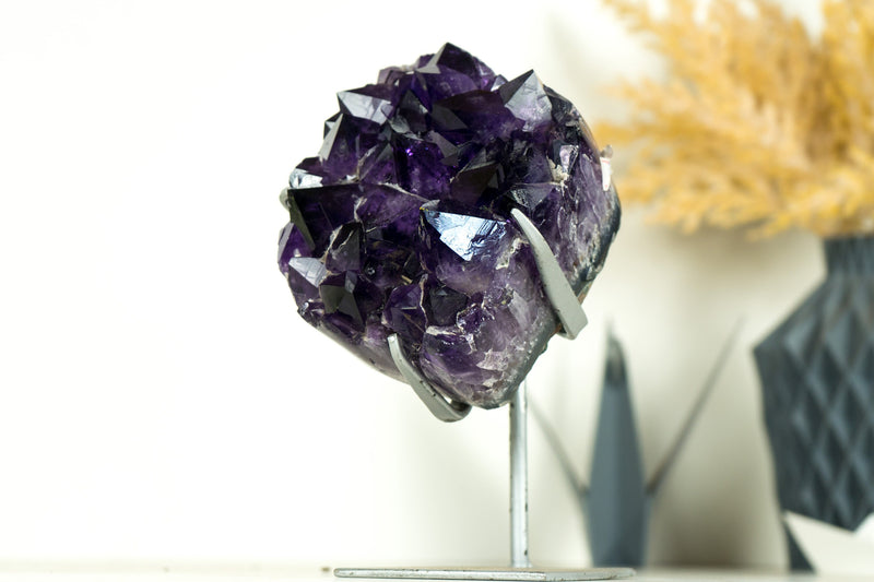 Small AAA Grade Amethyst Cluster with Large, Dark Purple Druzy Points, Natural