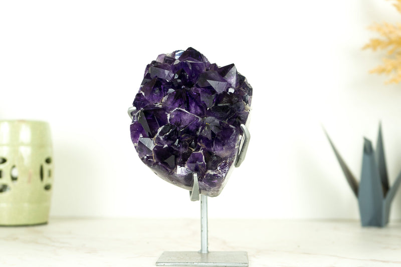 Small AAA Grade Amethyst Cluster with Large, Dark Purple Druzy Points, Natural