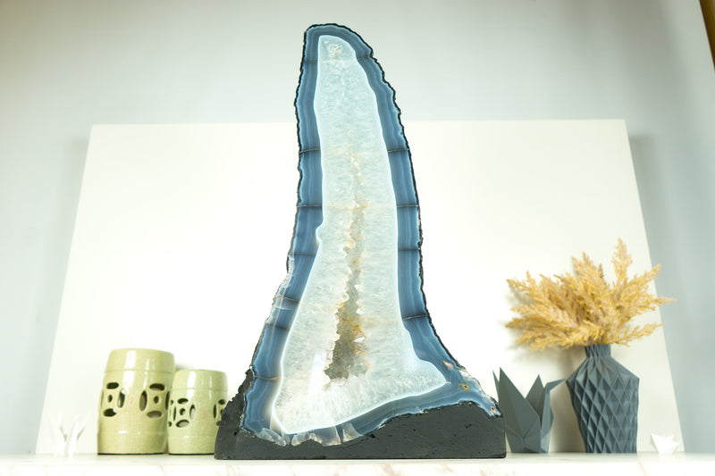 24 In Tall Blue Lace Agate Geode Cathedral with Banded Agate and Amethyst, Large 46 Lb