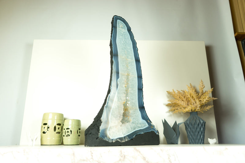 24 In Tall Blue Lace Agate Geode Cathedral with Banded Agate and Amethyst, Large 46 Lb