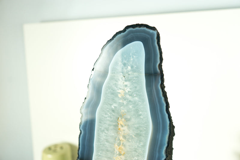 Tall Blue Lace Agate Geode Cathedral with Banded Agate and Clear Amethyst