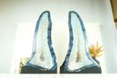 Pair of Tall Blue Lace Agate Geode Cathedrals with Banded Agate and Amethyst Crystal