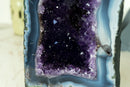 Rare White and Blue Lace Agate with Deep Purple Amethyst Geode, 14 In Tall