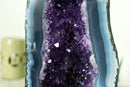 Rare White and Blue Lace Agate with Deep Purple Amethyst Geode, 14 In Tall