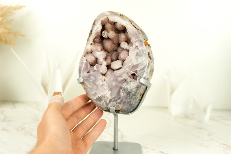 Small Pink Amethyst Geode with Pink and Purple Sugar Amethyst Druzy on Stand