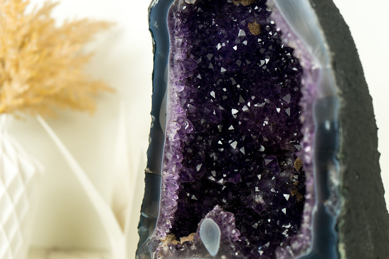 Deep Purple Amethyst Geode with Lace Agate and AAA Grape Jelly Amethyst Druzy