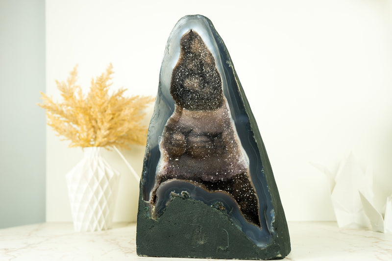 Rare Galaxy Amethyst Geode on Lace Agate Cathedral with Bands Horizontal Banded Laces