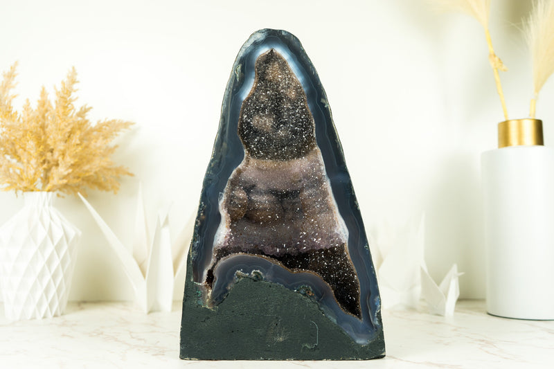 Rare Galaxy Amethyst Geode on Lace Agate Cathedral with Bands Horizontal Banded Laces