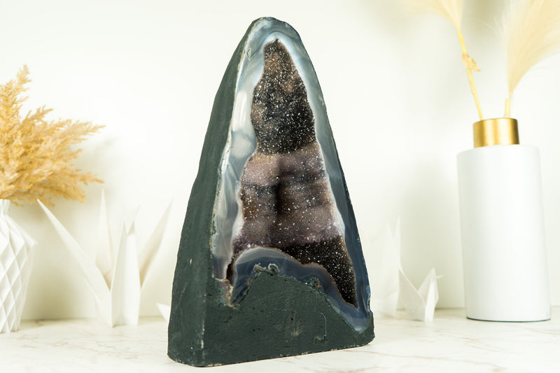 Rare Galaxy Amethyst Geode on Lace Agate Cathedral with Bands Horizontal Banded Laces