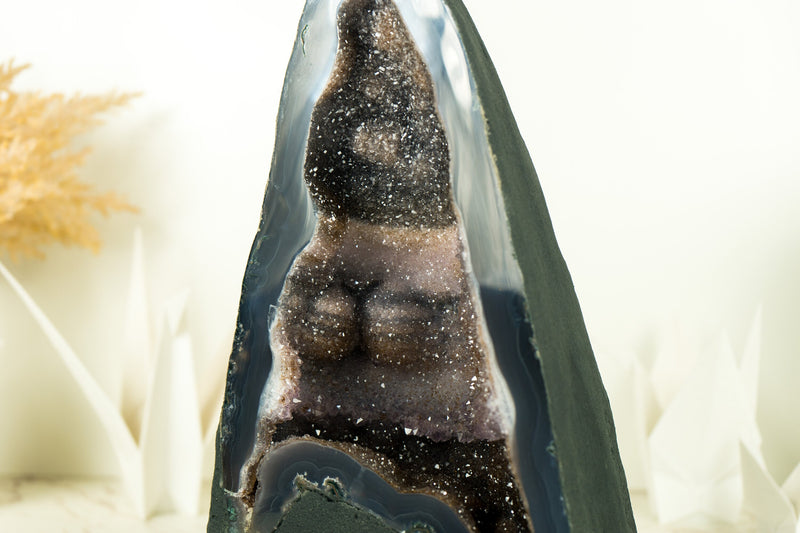 Rare Galaxy Amethyst Geode on Lace Agate Cathedral with Bands Horizontal Banded Laces