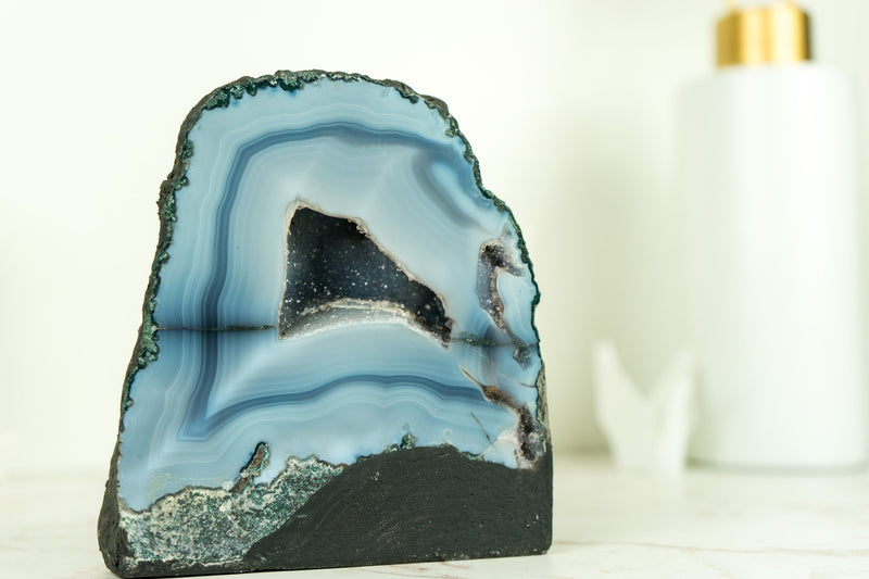 Small Agate Geode - Lace Agate Druzy Cathedral, Blue Banded Agate Geode