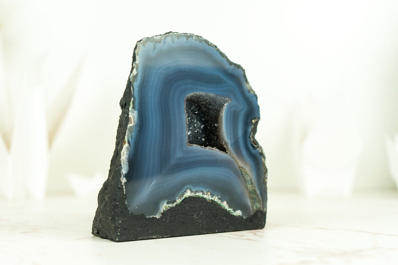 Small Natural Dark Blue Lace Agate Geode with Blue Agate Bands, Ethically Sourced