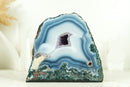 Small White and Blue Lace Agate Geode with Gorgeous Lines and Moss Agate Inclusions