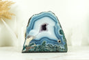 Small White and Blue Lace Agate Geode with Gorgeous Lines and Moss Agate Inclusions