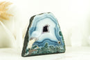 Small White and Blue Lace Agate Geode with Gorgeous Lines and Moss Agate Inclusions