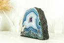 Small White and Blue Lace Agate Geode with Gorgeous Lines and Moss Agate Inclusions