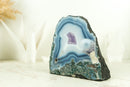 Small Natural White and Blue Lace Agate Geode with Moss Agate Inclusions