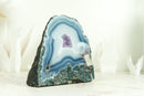Small Natural White and Blue Lace Agate Geode with Moss Agate Inclusions