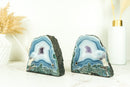 Pair of Small, Natural White and Blue Lace Agate Geodes with Moss Agate Inclusions