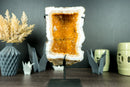 Orange Citrine Crystal Geode with Rare Squared Formation and White Agate Matrix