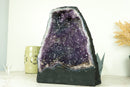 Rare Amethyst Cathedral Geode on Banded Agate, with Purple Amethyst with Golden Goethite