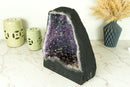 Rare Amethyst Cathedral Geode on Banded Agate, with Purple Amethyst with Golden Goethite